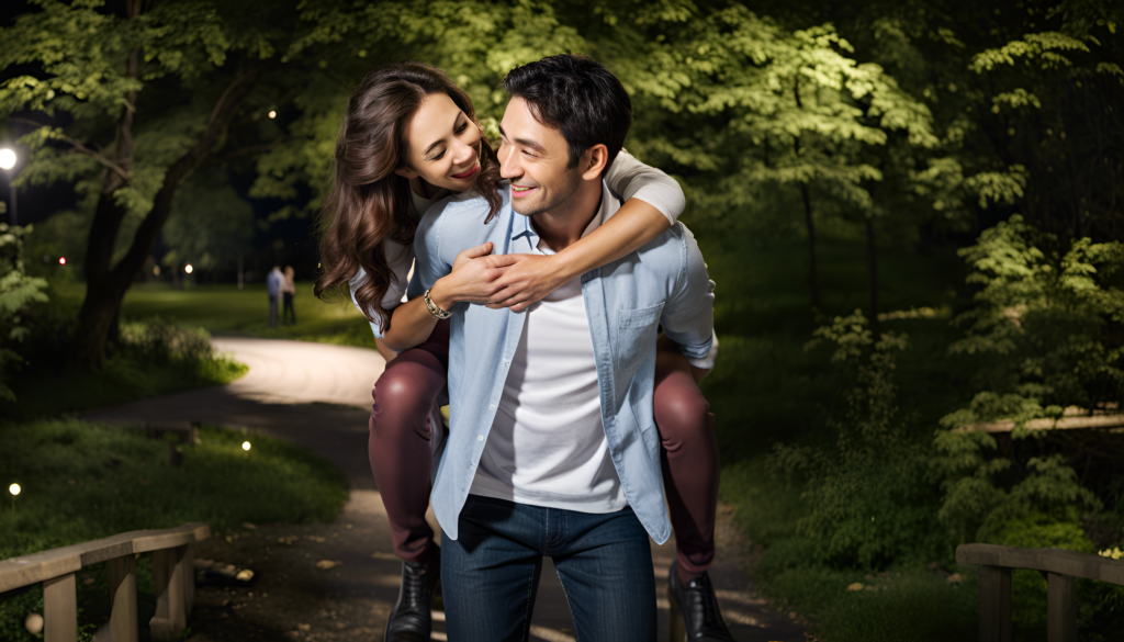 Couple in the park at night
